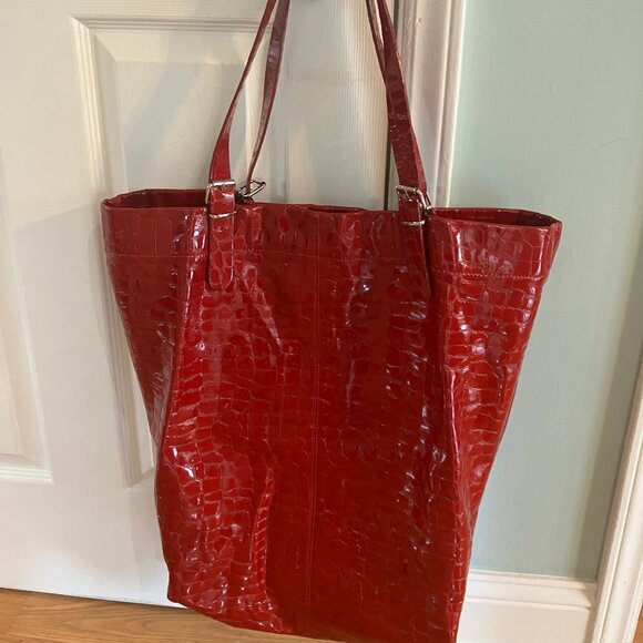 "RARE" JANE AUGUST King's Road Leather Tote - Red Embossed Croc (Made in Italy) - Picture 2 of 10